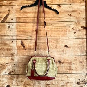 Vintage Etienne Aigner Leather Trim Woven Straw Bag Purse Handles Strap 1990s